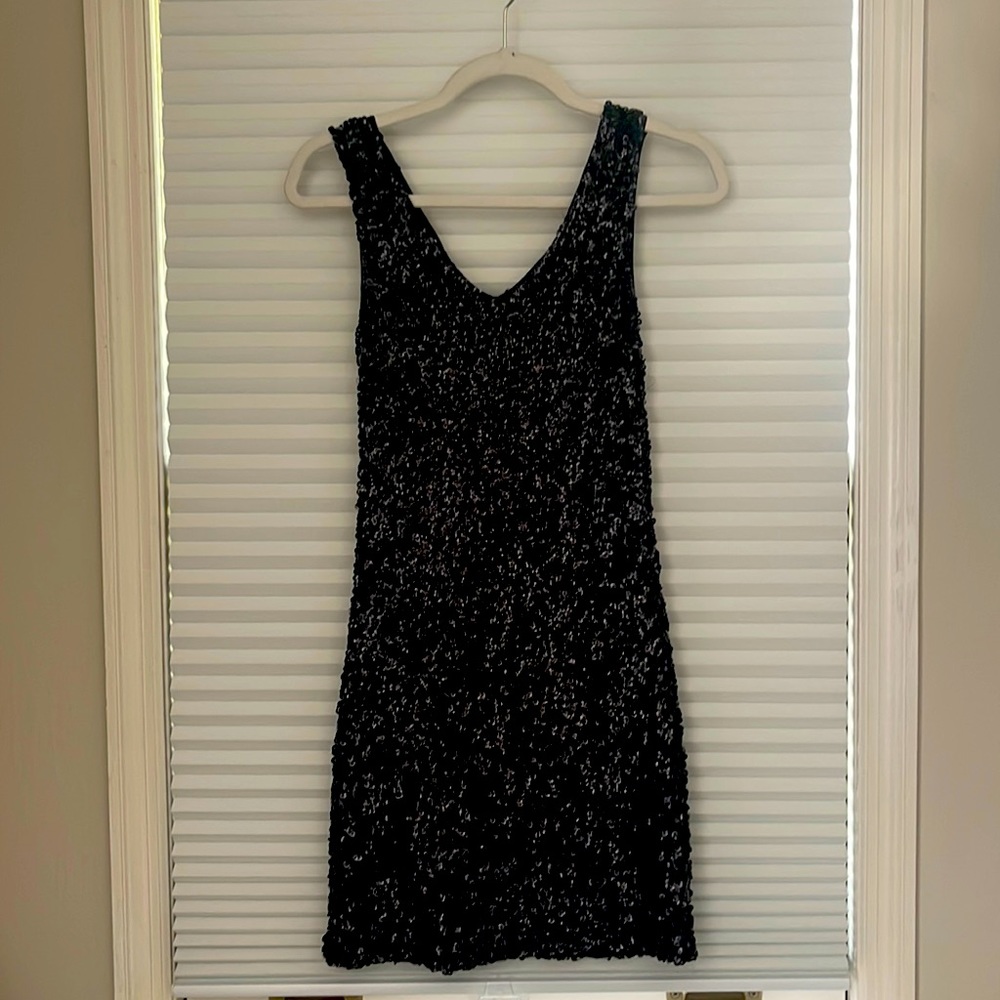 Black sequin stretch mini dress